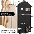 Simple Houseware 60'' Travel Garment Bag with Pockets for Suits, Dresses, Coats, Tuxedos, Heavy Duty 300D Polyester