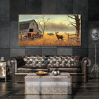 XLSJERST Large Deer Wall Art for Living Room Canvas Prints Decor Decoration Country Tractor Rustic Wildlife Cabin Hunting Picture Glass Surface Artwork Ready to Hang for Bedroom Home Office 24x48