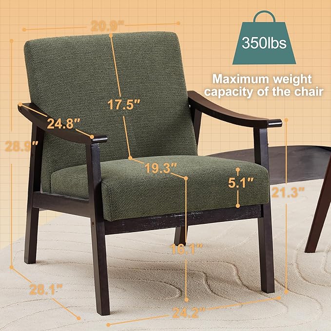 KEIKI Mid-Century Modern Accent Chair with Solid Wood Frame, Wingback Reading Chair for Bedroom and Relaxed Seating