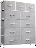 WLIVE Tall Dresser for Bedroom, Fabric Dressers Storage Tower, Dresser & Chest of Drawers Organizer Unit with 11 Drawers, Storage Cabinet, Hallway, Closets, Steel Frame, Wood Top, Light Grey