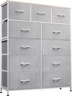 WLIVE Tall Dresser for Bedroom, Fabric Dressers Storage Tower, Dresser & Chest of Drawers Organizer Unit with 11 Drawers, Storage Cabinet, Hallway, Closets, Steel Frame, Wood Top, Light Grey