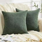 GAWAMAY Decorative Chenille Throw Pillow Covers 24"x24" Inch Pack of 2, Soft Square Couch Pillow Cover for Sofa Cushion Living Room Bedroom Solid Oversized Pillowcases Dark Green 60x60cm (ONLY COVERS)
