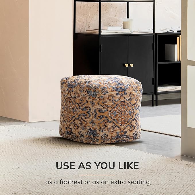 Anji Mountain 100% Handmade & Handcrafted Comfortable Home Décor Pouf Ottoman Footrest for Living Room, Bedroom, Nursery, Kidsroom, Patio Furniture - Tofino Orange