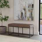 HomePop Theodore Decorative Bench with Metal Base, Brown PU Leather