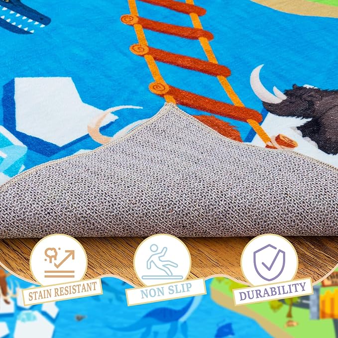 Kids Rugs for Playroom - Soft & Non-Slip 9x12 Feet Dinosaur Play Mat,Childrens Dinosaurs Carpet Washable Rug for Classroom Nursery Bedroom Boys