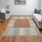 Kilim Rug 10x14 Area Rug Orange & Beige Cotton Dhurrie Oriental Thick 0.19 inches Stone Easy Washable Rug Hand Wash Cotton Carpet Flatweave Rug Indoor Outdoor Rugs for Living Room, Bedroom