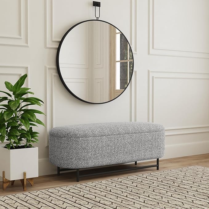 HomePop Ellipse Modern Storage Bench with Metal Legs |Homepop Home Décor|Bench with Storage for Living Room & Bedroom - Gray