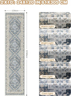 Runner Rug 2x10, Ultra-Thin Kitchen Rugs Non Slip Washable Rugs for Entryway Rug, Kitchen Runner Low Pile Vintage Soft Carpets for Living Room, Bathroom Bedroom (Blue/Beige,2'x10')