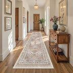 Carpet Runners for Hallway 12ft, Non-Slip Long Bathroom Rugs Runner for Kitchen, Living Room, Bedroom, Soft Vintage Washable Rug for Entryway, Thin Floor Mat for Dining Room(Orange,2.5'x12')
