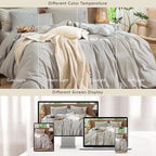 MooMee Striped Duvet Cover Set 100% Washed Cotton Linen Like Textured Breathable Durable Soft Comfy (Dark Grey White Pinstripes, Queen 90"x90")