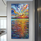 Art Hand-Painted Sea Sunrise Landscape Painting Modern Abstract Oil Painting Large Canvas Art Living Room Bedroom Corridor Wall Decoration Painting 48x24 inches