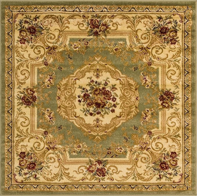 Rugs.com Chateau Collection Rug – 4 Ft Square Green Medium Rug Perfect for Living Rooms, Kitchens, Entryways