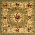 Rugs.com Chateau Collection Rug – 4 Ft Square Green Medium Rug Perfect for Living Rooms, Kitchens, Entryways