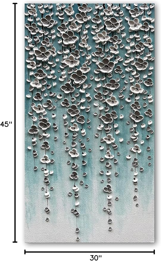 Epicler Large-Scale Oil Painting on Canvas Wall Art,46x23 inches Hand-Painted White Flower Wall Painting, Abstract Canvas Wall Art for Home Wall Decoration