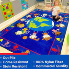 KIDCARPET.COM World Character Rectangle Classroom Rug | Bordered Area Rug for Preschool Daycare Learning, 4' x 6'