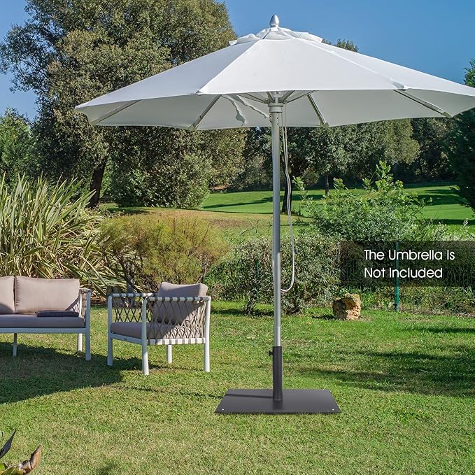 HAPPYGRILL 20” Patio Umbrella Base, 35 LBS Square Outdoor Market Umbrella Base Stand with 4 Adjustable Footpads, 1.6”/1.9” Adapters, Tightening Knob, Quick Setup, Weather-proof Umbrella Holder