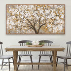 Large Wall Art Print Gold Abstract Tree Of Life Framed Modern Artwork Canvas Painting Gold Tree Pictures Home Decor Ready To Hang For Bedroom Living Room 29" X 58"