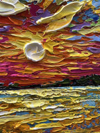 Art Hand-Painted Sea Sunrise Landscape Painting Modern Abstract Oil Painting Large Canvas Art Living Room Bedroom Corridor Wall Decoration Painting 48x24 inches