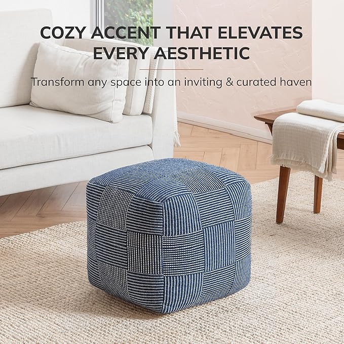 Anji Mountain 100% Handmade & Handcrafted Comfortable Home Décor Pouf Ottoman Footrest for Living Room, Bedroom, Nursery, Kidsroom, Patio Furniture - (20" x 20" x 20" - Sailor Blue)