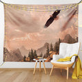 Ambesonne Eagle Tapestry King Size, Nature Photography of Rocky Mountains and Forest a Bird Flying over It, Wall Hanging Bedspread Bed Cover Wall Decor, 104" X 88", Rose Green