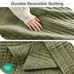 Comfort Spaces King Quilt Set Modern Reversible Plaid Coverlet King Bedding Set Cozy Quilted Winter Layer, All Season Lightweight Soft King Size Quilt, Kienna, Cal King Olive Green 3 Piece