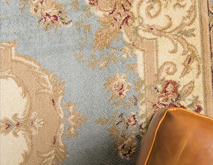 Rugs.com Chateau Collection Rug – 6 Ft Runner Light Blue Medium Rug Perfect for Hallways, Entryways