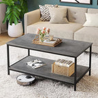 SAYGOER Coffee Table with Storage 2-Tier Industrial Center Table for Living Room, Rectangle Wood Table for Small Spaces Apartment Home Office, Concrete Gray