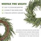 25" Norfolk Pine Christmas Wreath for Front Door,Realistic Artificial Christmas Wreath,Used for Wall Window Porch Farmhouse Indoor and Outdoor Christmas Decoration Home Decoration
