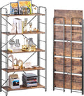 UDD Folding Bookshelf No Assembly, 54.1"H x 23.7"W, 5 Shelf Foldable Bookcase Industrial Collapsible Bookshelves, Open Storage Book Shelves for Small Spaces Home Office Living Room, Rustic Brown Black
