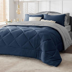 Bedsure Twin XL Comforter Set - 5 Pieces Reversible Navy Bedding, Twin XL Size Bed Set for All Seasons, Bed in a Bag with Down Alternative Comforter, Sheets, Pillowcase & Sham