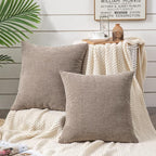 GAWAMAY Decorative Chenille Throw Pillow Covers 24x24 Inch Pack of 2, Soft Square Couch Pillow Cover for Sofa Cushion Living Room Bedroom Pillowcases Taupe Grey 60x60cm (ONLY Covers)