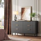 GarveeHome Black Wave Fluted 6 Drawer Dresser, Wide Wood Double Dresser with Metal Legs and Handles, Modern Chest of Drawers with Anti-Tipping Design for Bedroom Living Room Hallway