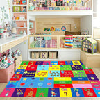 Educational Kids Rug 5x6ft - Alphabet, Numbers & Animals Learning Mat - Non-Slip & Machine Washable Play Carpet for Toddlers, Nursery, Playroom, Preschool Classroom