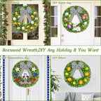Vlorart 28" Faux Round Boxwood Wreath, Artificial Large Boxwood Wreath Front Door Wreaths Artificial Spring Summer Greenery Hanging with A Plaid Bow for Villa Wall Hanging Window Wedding Party Decor