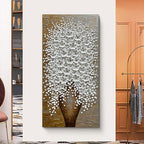 Epicler Hand-Painted 3D Flower Oil Painting with Metal Texture Background, 40x20 inch White Flower Art Painting, Modern Canvas murals, White Flower Art