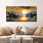 Canvas Art Wall Decor Modern Gold Tree River Landscape Wall Art Print For Bedroom Modern Office Art Prints Sunrise Landscape Print Paintings Pictures Artwork Aesthetic 20 X 40 In