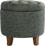 Homepop Home Decor | Upholstered Round Tufted Foot Rest Ottoman | Ottoman with Storage for Living Room & Bedroom | Decorative Home Furniture, Green Clover Fabric