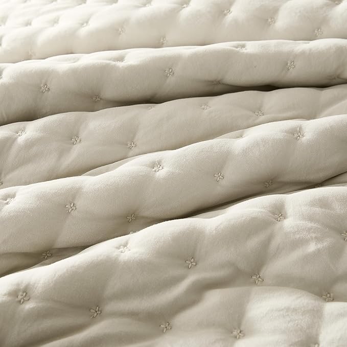 WDCOZY Beige Queen Size Quilts Bedding Sets with 2 Pillow Shams, Neutral Lightweight Soft Bedspread Coverlet, Quilted Blanket Thin Comforter Bed Cover for All Season, 3 Pieces, 90x90 inches