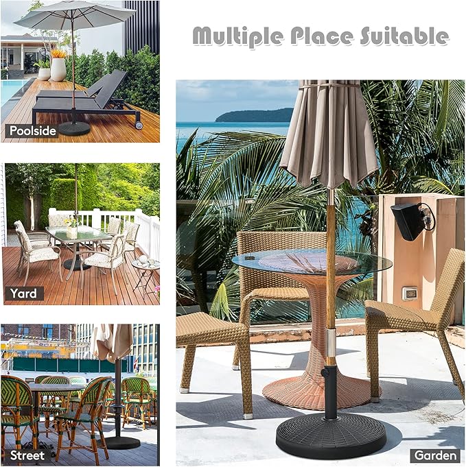 Tangkula 49 LBS Patio Umbrella Base, 20.5 Inch Outdoor Umbrella Stand W/Rattan Design, Adjustable Knob, Round Umbrella Holder for Backyard, Market Entrance, Poolside