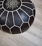 Premium Moroccan Leather Pouf - Handmade - Delivered Stuffed - Ottoman, Footstool, Floor Cushion (Dark Brown)
