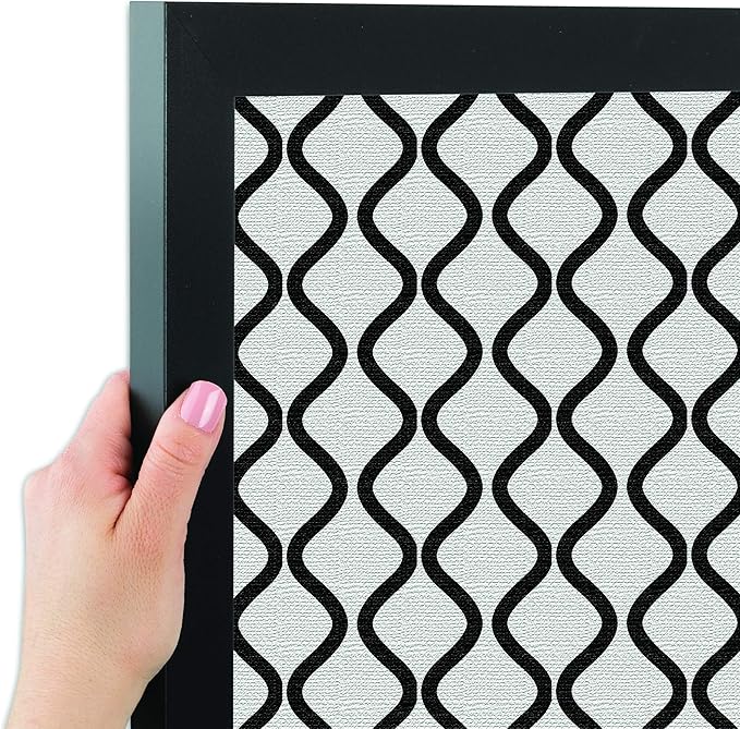 PinPix 27x19 Inch Cork Bulletin Board. This Decorative Framed Pin Board Comes with Black and White Waves Design and a Satin Black Frame. Ideal for Home Office Decor or Message Board (PinPix-194)
