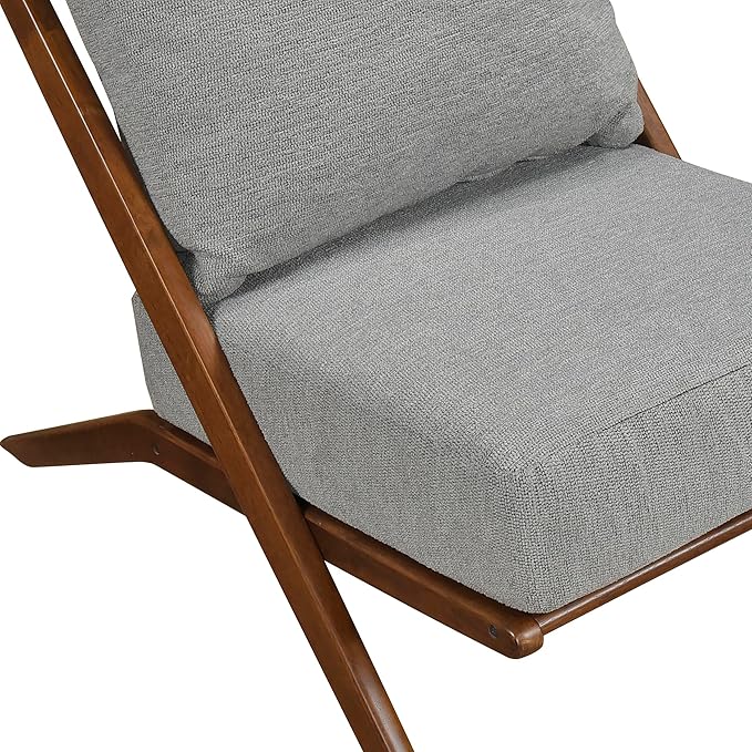Lexicon Modern Accent Chair, Pascal Brown Solid Rubberwood Frame, Woven Chenille Upholstered Armless Chair with Reversible Cushions and Removable Covers, for Living Room, Bedroom and Office, Grey