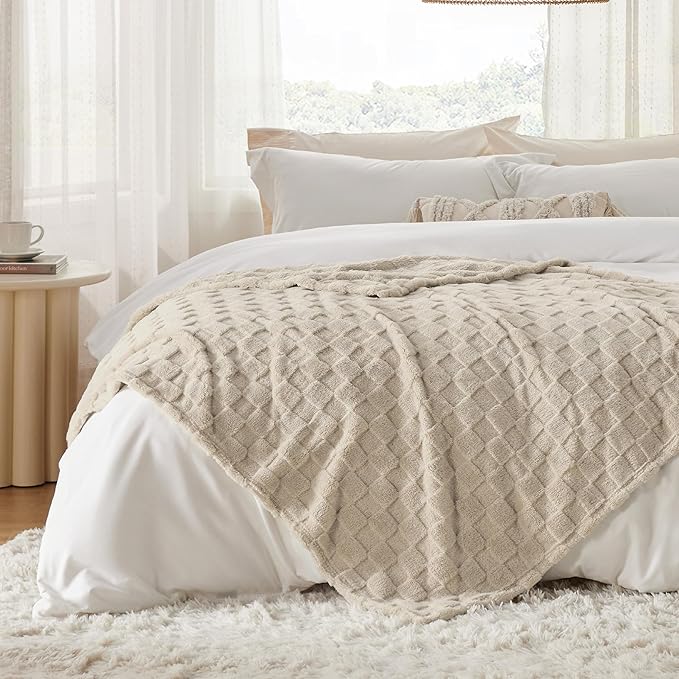 Bedsure GentleSoft Throw Blanket for Couch - Super Soft Cozy Blankets Gifts for Women Men Girls, Cute Small Fleece Throws for Bedroom Home Decor, Neutral, 50x70 Inches