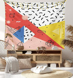 Ambesonne Abstract Tapestry Twin Size, Modern Geometric Trippy Triangles Cubes Circles Rollers Dots Print, Wall Hanging Bedspread Bed Cover Wall Decor, 68" X 88", Coral Pink