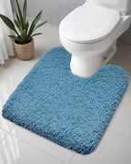 ILANGO Blue Toilet Rugs U Shaped 22" × 24" Non Slip & Super Absorbent Extra Thick Soft, Washable Bath Mats for Bathroom Floor, Microfiber Plush Shaggy Contour Bath Rugs for Toilet,Dry Quick