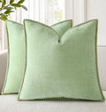 decorUhome Spring Chenille Soft Cozy Throw Pillow Covers 20x20 Set of 2, Modern Farmhouse Boho Velvet Decorative Pillow Cases with Stitched Edge for Couch Sofa Bed Home Decor, Sage Green