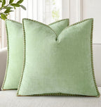 decorUhome Spring Chenille Soft Cozy Throw Pillow Covers 16x16 Set of 2, Modern Farmhouse Boho Velvet Decorative Pillow Cases with Stitched Edge for Couch Sofa Bed Home Decor, Sage Green