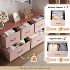 WLIVE Dresser for Bedroom with 5 Drawers, Wide Chest of Drawers, Fabric Dresser, Storage Organization Unit with Fabric Bins for Closet, Living Room, Hallway, Pink and Rose Gold