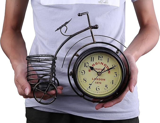 Berry President Antique Crafts Retro Vintage Style Bicycle Desk & Shelf Clock Modern Home Office Decoration Tabletop Display Ornament (Dark Brown)