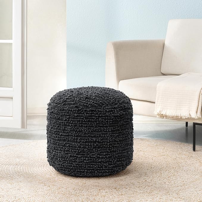 Anji Mountain Artisan Crafted Cotton Blend Pouf Ottoman | Versatile Floor Seating & Footstool for Living Room | Modern Boho Home Décor Accent | Filled Pouffe